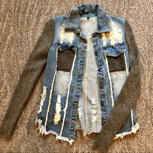 Sweater Sleeve Denim Jacket